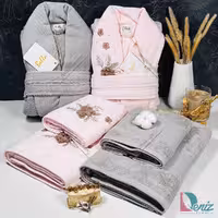 حوله ست دو نفره بلو طرح گلدوزی فیلی و صورتی