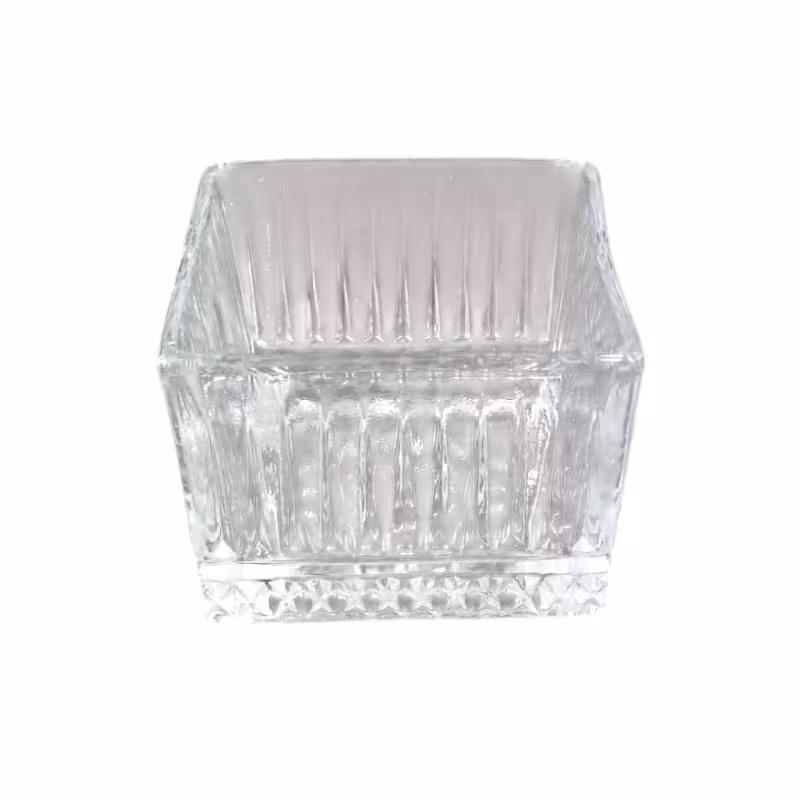 شیشه لیوان چهار گوش شیار دار 8*8 ارتفاع 6