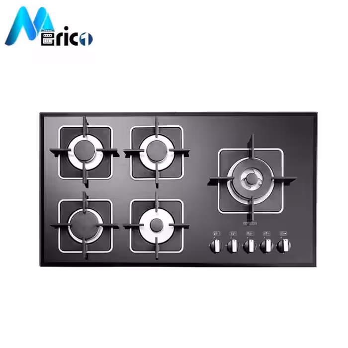 گاز رومیزی استیل البرز کد G5909 پنج شعله شیشه مشکی