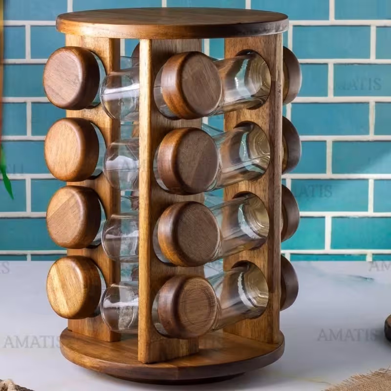 جا ادویه گرد گردان 16 تایی با چوب تیره کد 99161(آکاسیا) از برند لونا رابروود