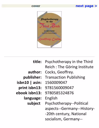 خرید و دانلود نسخه کامل کتاب Psychotherapy in the Third Reich
