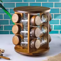 جا ادویه ایستاده گرد گردان 12 تایی چوب رنگ تیره ( چوب آکاسیا) کد 99121 از برند لونا رابروود