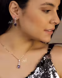 💍نیم ست جواهری لاکچری(گردنبند ، گوشواره ) با نگین بنفش خاص و زیبا ، نقره عیار 925(N_4259)