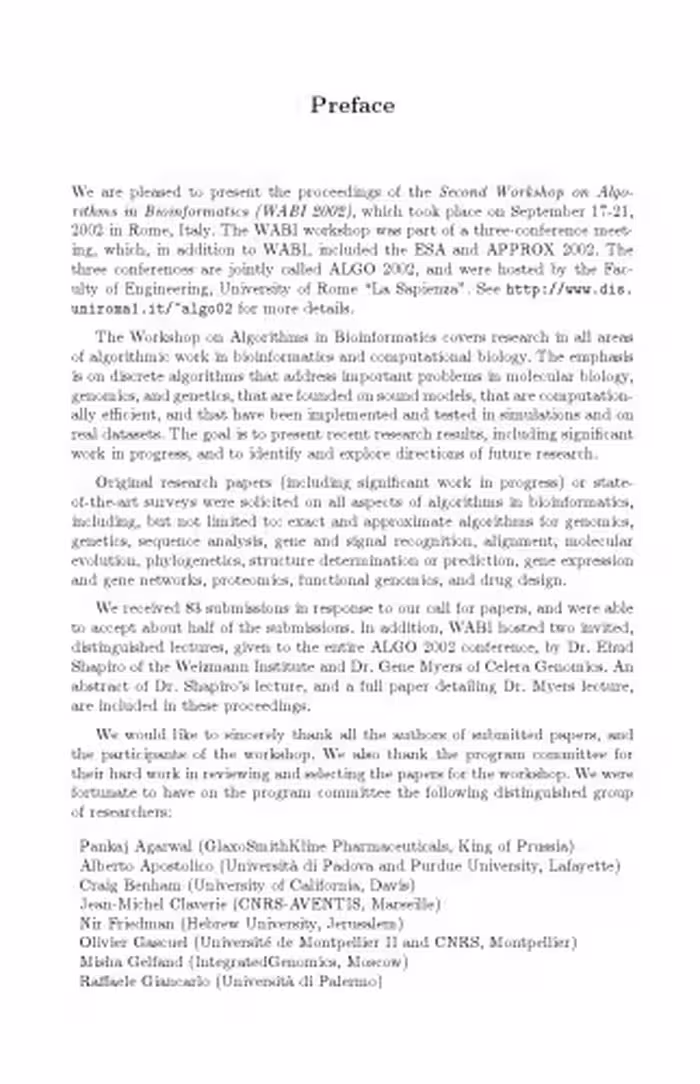 خرید و دانلود نسخه کامل کتاب Algorithms in Bioinformatics: Second International Workshop, WABI 2002 Rome, Italy, September 17–21, 2002 Proceedings