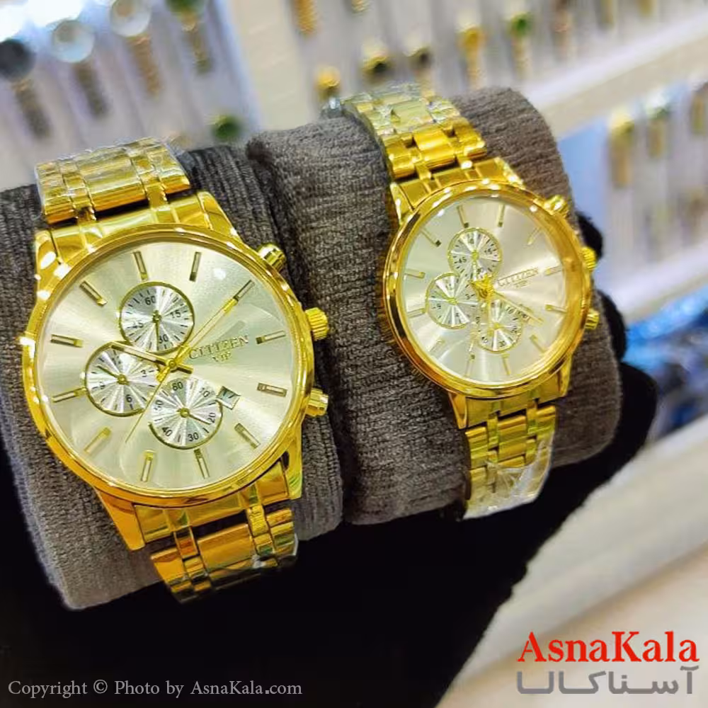 ساعت ست زنانه و مردانه سیتیزن  شرکتی موتورکوارتز طلایی رنگ ثابت و ضدآب کد WTCH11183W