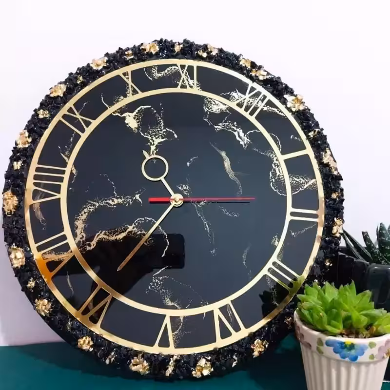 ساعت دیواری رزین مشکی قطر60