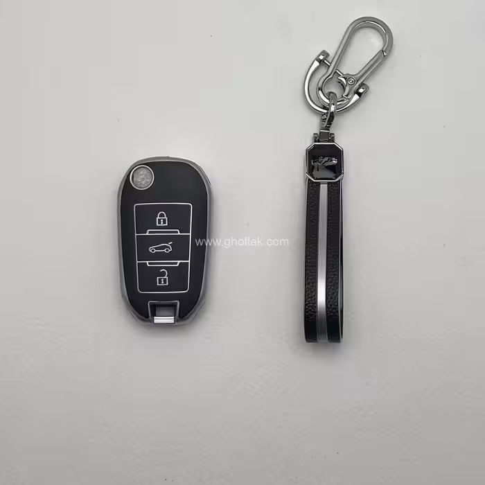 کاور ریموت پژو 2008 تاشو طرح چرم با بند ست