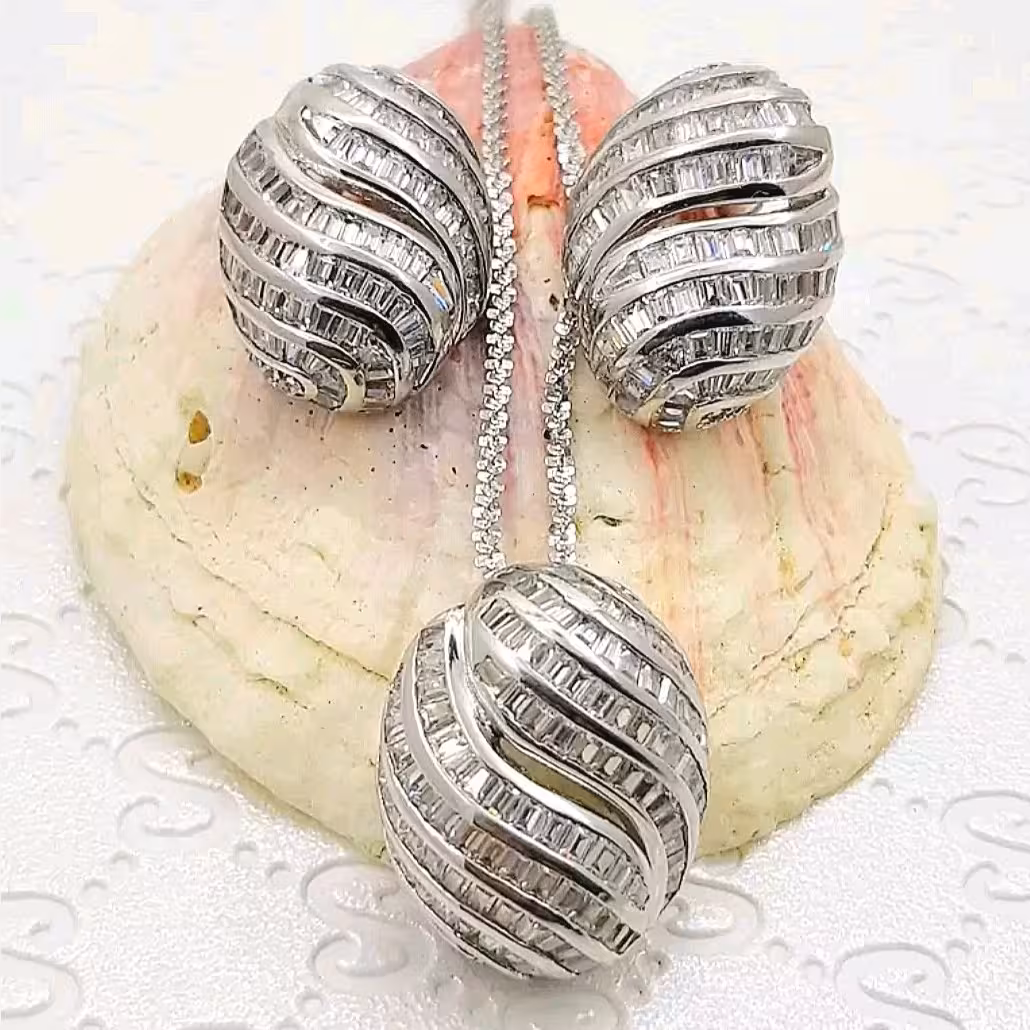 نیم ست جواهر نقره تایلندی با آبکاری طلا سفید