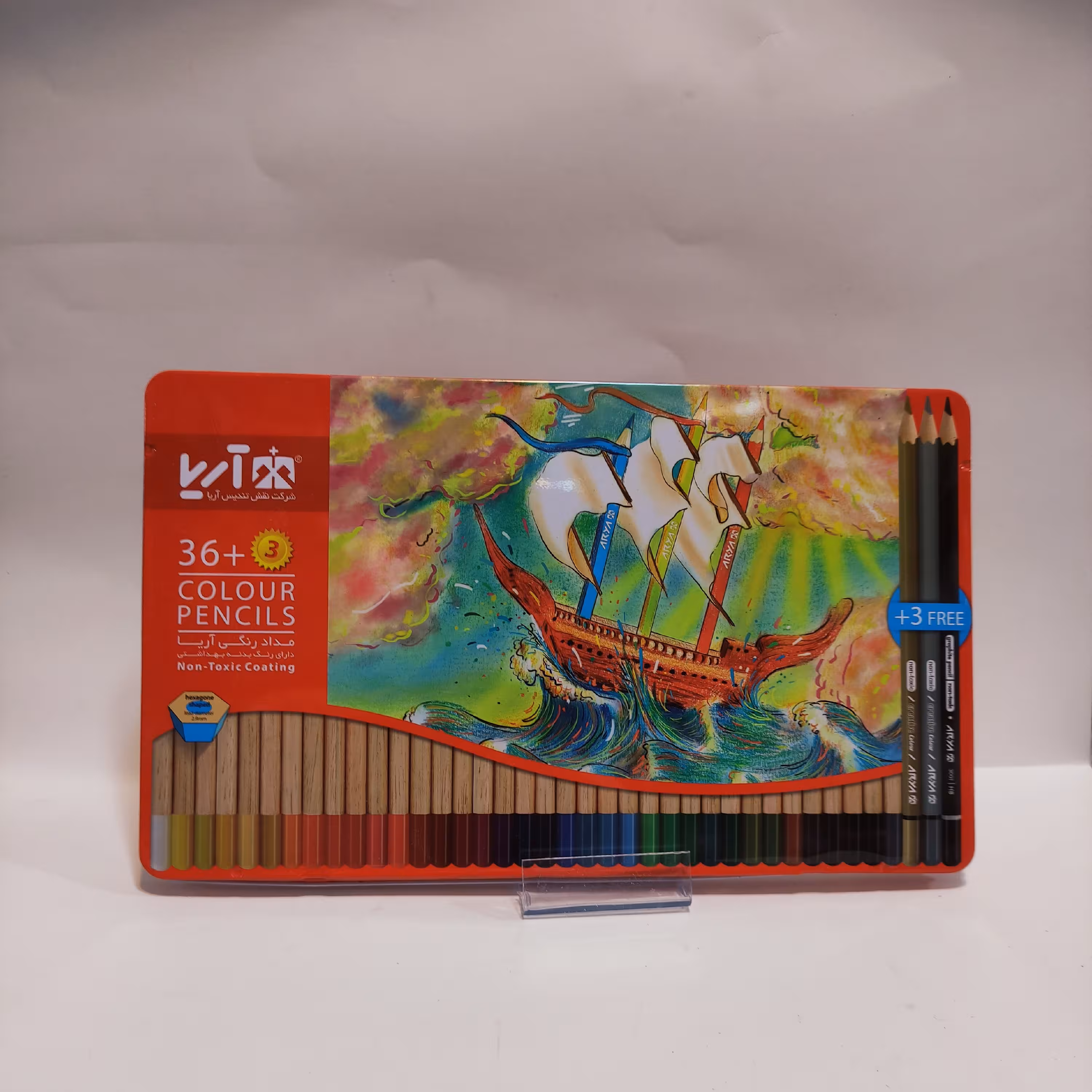 مداد رنگی 36 رنگ آریا فلزی تخت