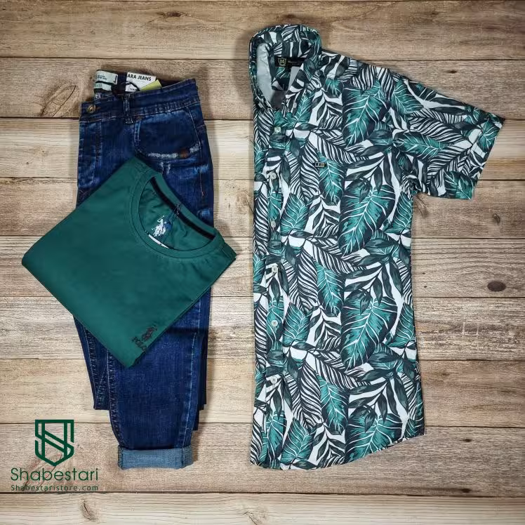 پیراهن هاوایی سبز یشمی1017031