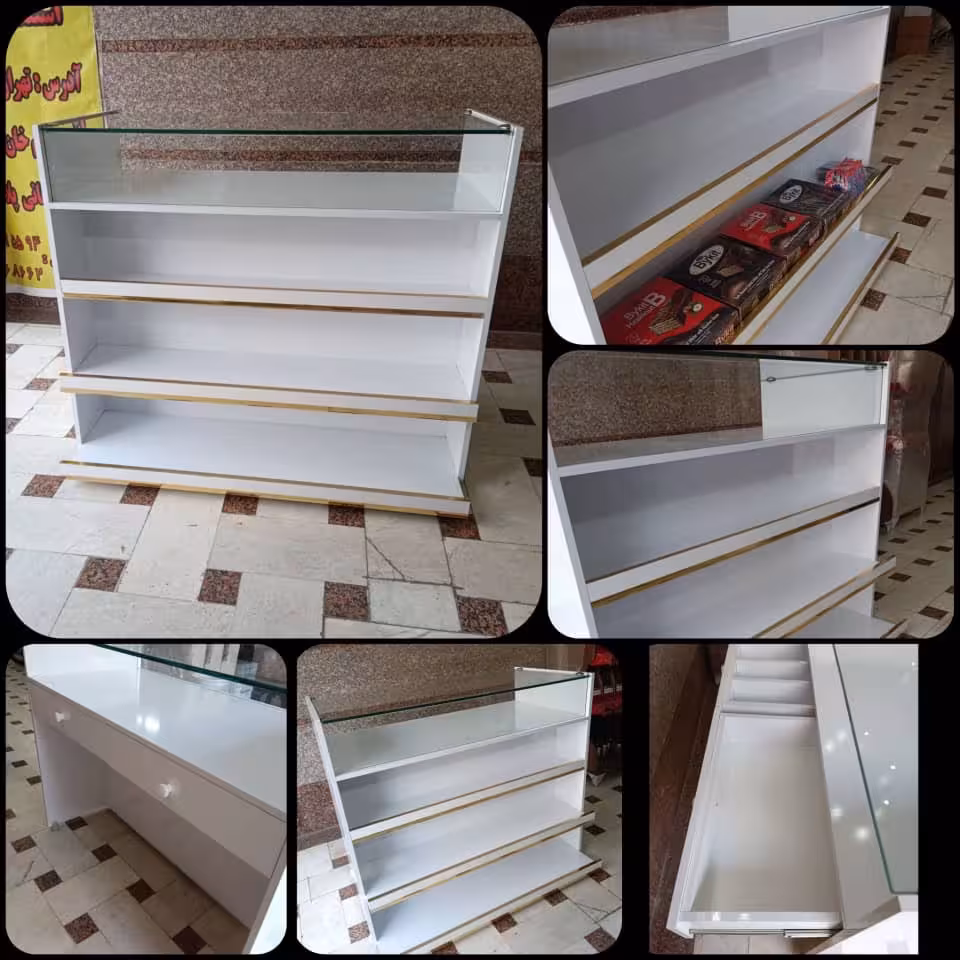 میز ویترین پیشخوان بدنه MDF کشو دار رنگ مشکی
