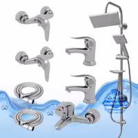 ست 8 عددی شیرآلات برند آیدا صنعت مدل قهرمان اردکی | شیر حمام   دو عدد توالت   دو عدد روشویی   علم دوش یونیورست صفحه استیل رسوب‌گیر اتومات   دو شلنگ توالت | کروم مات