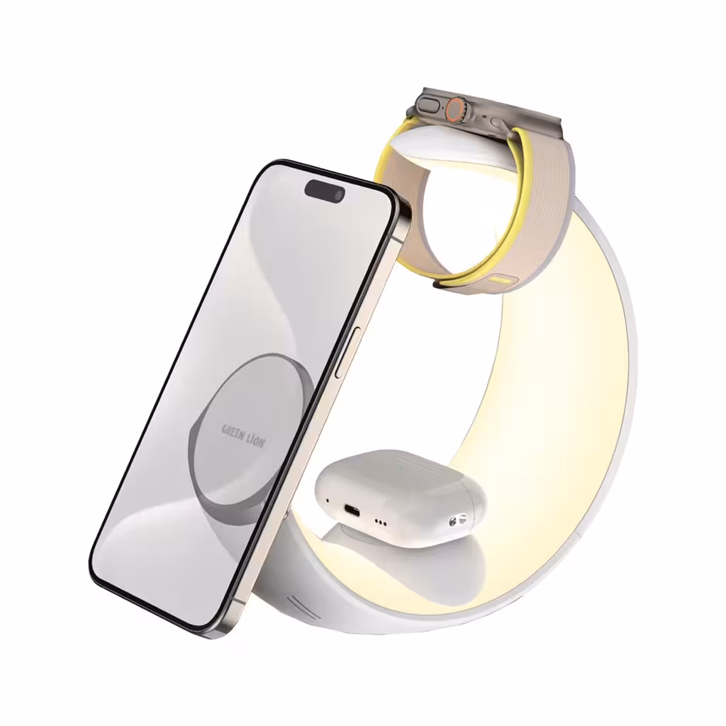 استند شارژر هوشمند وایرلش گرین لاین مدل Green Lion Moon Charge 4 in 1 Wireless Charger