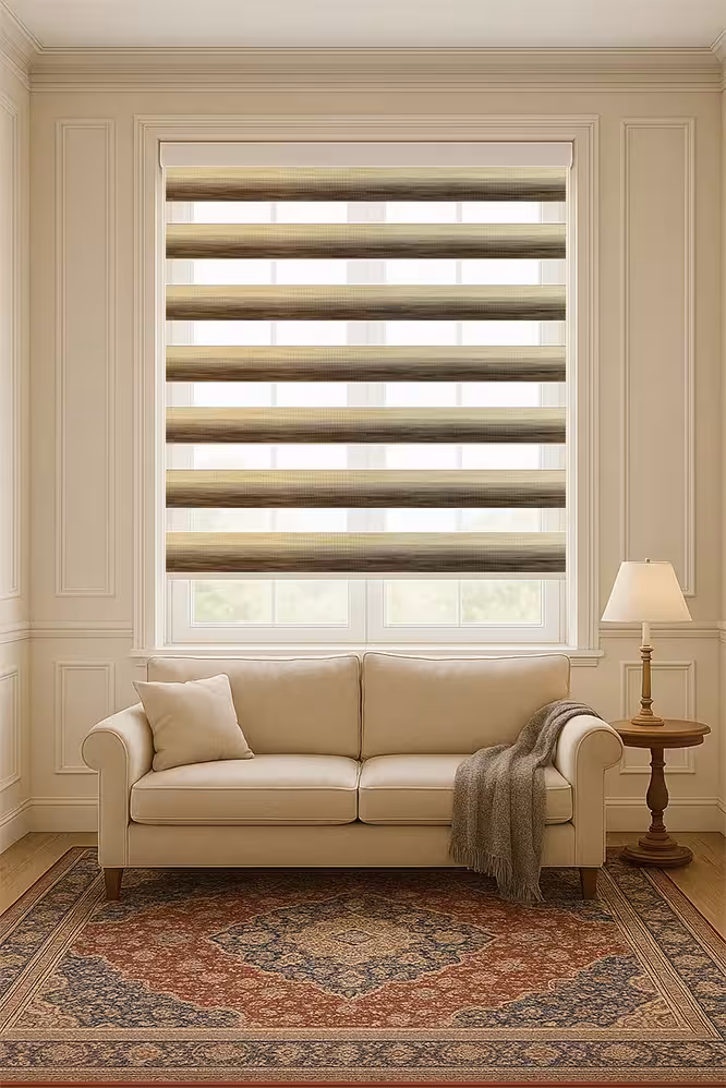 پرده زبرا ساده قهوه‌ای کرم چوبی