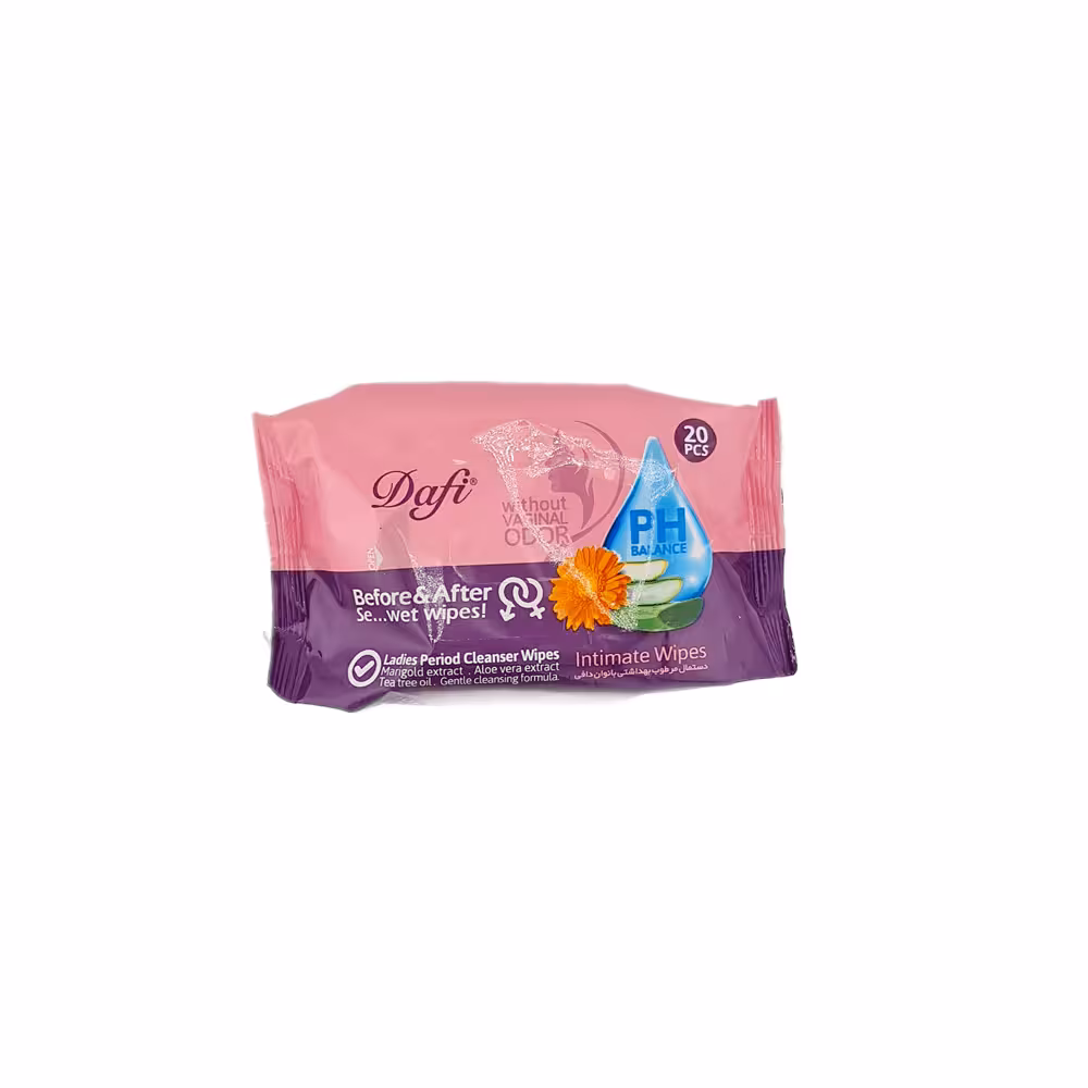 دستمال مرطوب بهداشتی بانوان دافی مدل لیدیز بسته 20 عددی