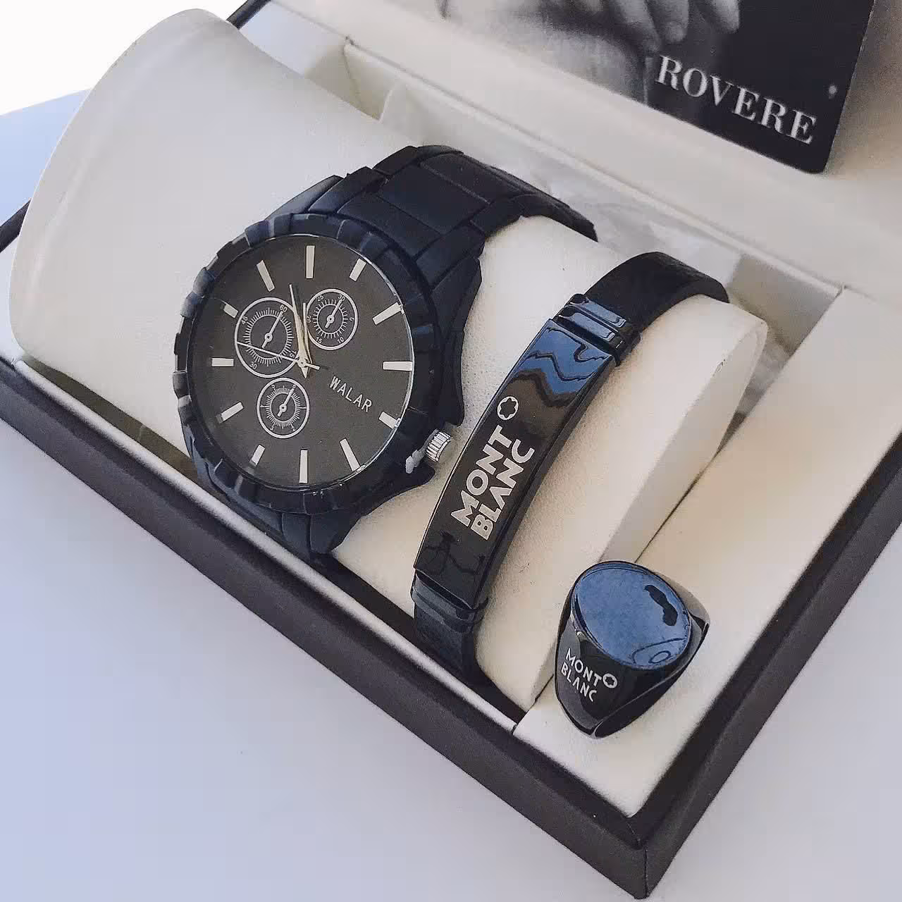 ست ساعت والار و دستبند و انگشتر استیل مردانه 370430520