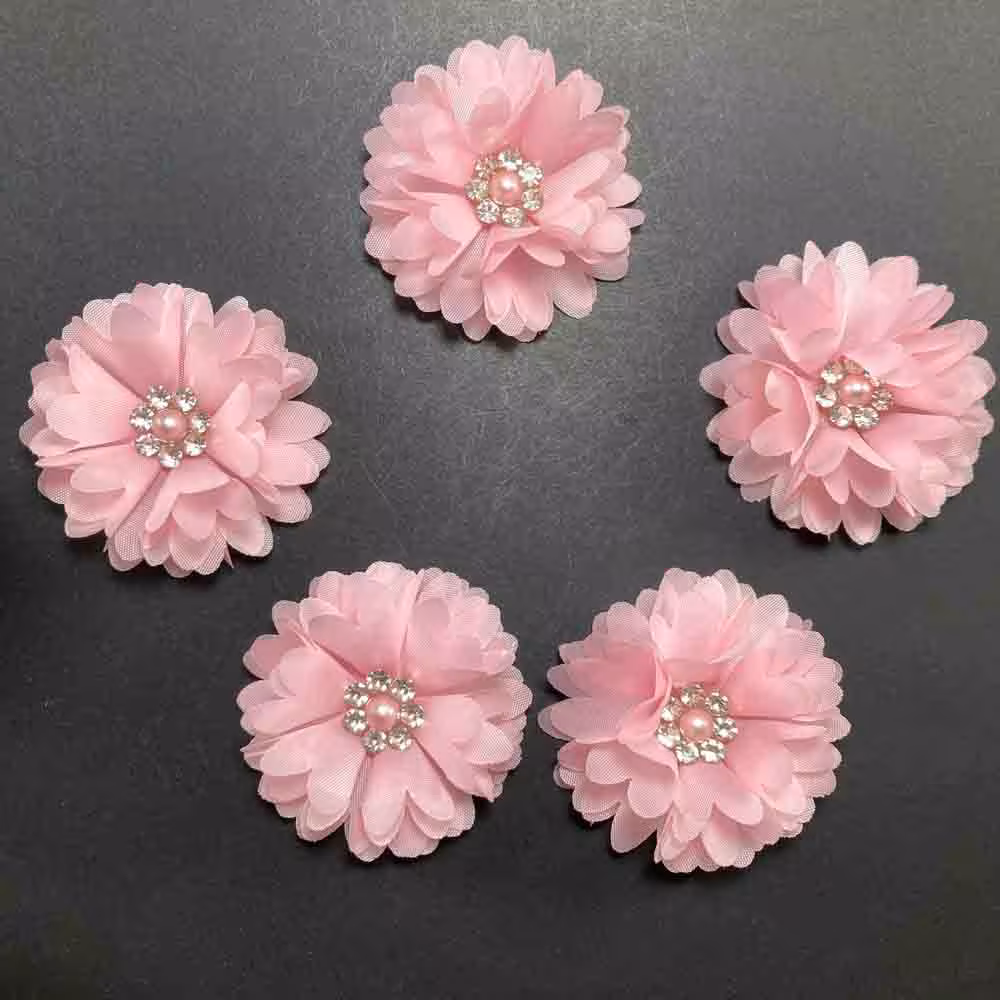 گل حریر صورتی نگین دار