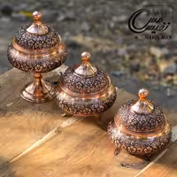 قندان مسی طرح ماهلین ( پایه بلند ، سه پایه و بدون پایه ) ساخت زنجان