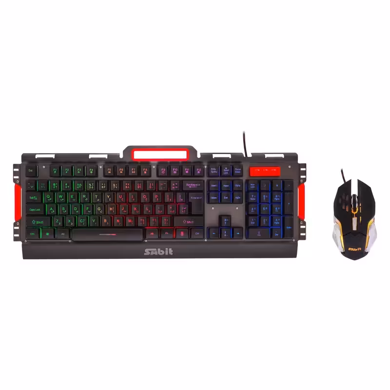 کیبورد و ماوس گیمینگ سابیت مدل GMK-5010 با سوییچ ممبران، Full Size، نورپردازی صفحه کلید RGB، حروف حک شده فارسی