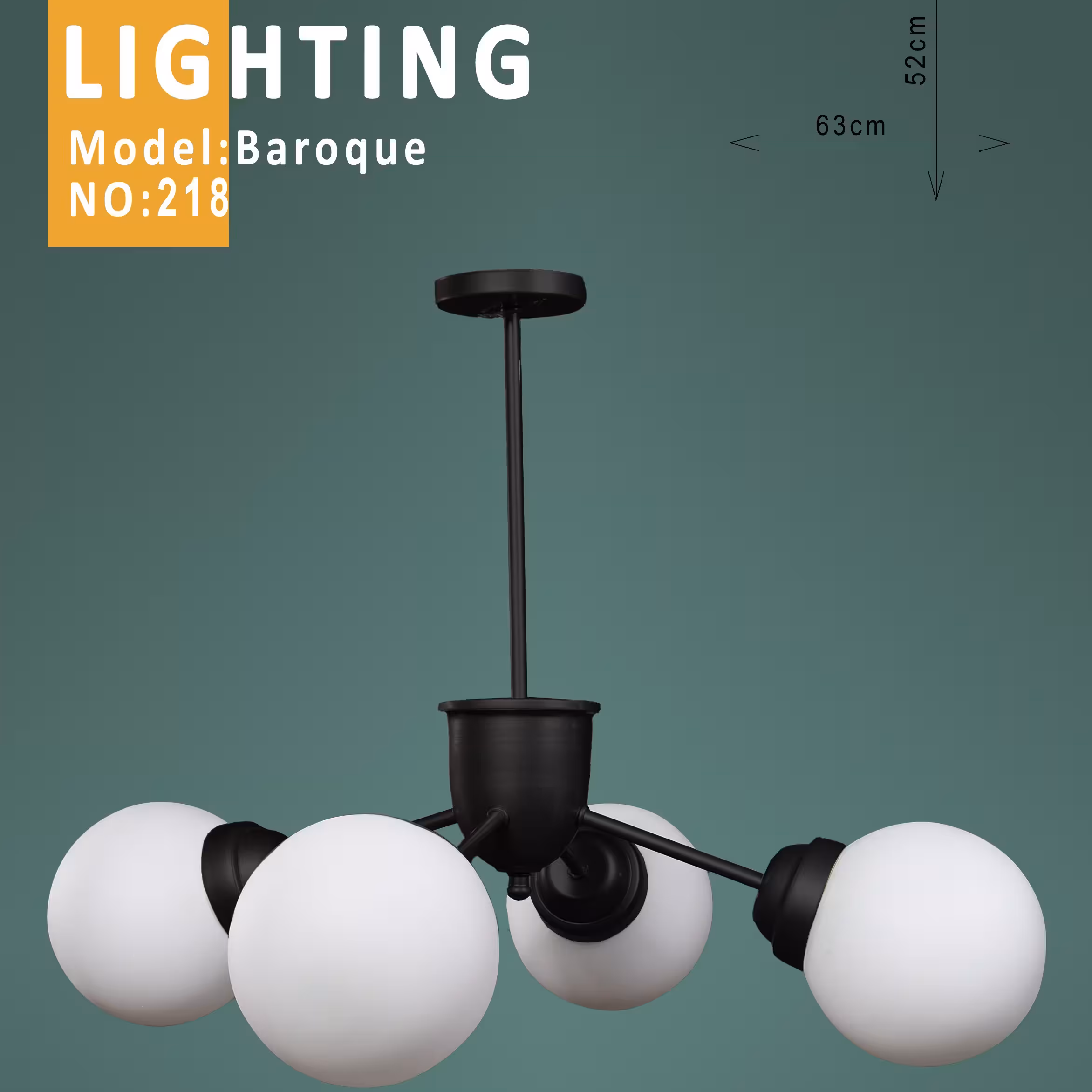 لوستر باروک 4 شعله -فلزی با حباب شیشه ای مات