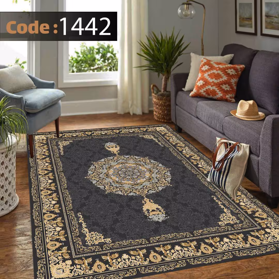 کاورفرش روفرشی دورکشدار گوشه لیفه ای طوسی کرم کد 1442