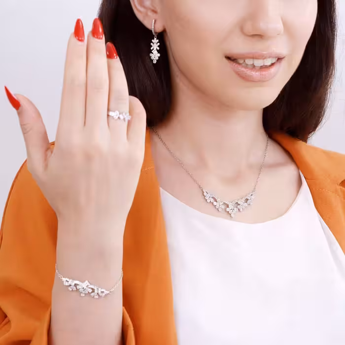 سرویس زنجیری نقره جواهری زنانه کد 60071