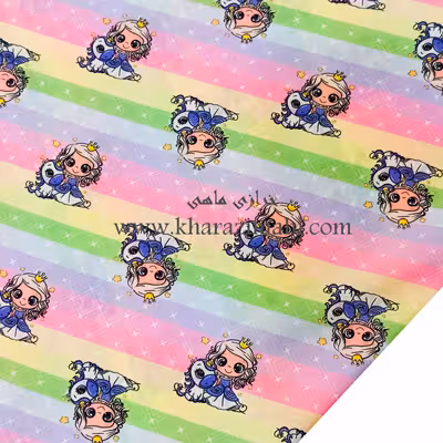 پارچه کرپ بوگاتی طرح دختر رنگین کمان کد 121