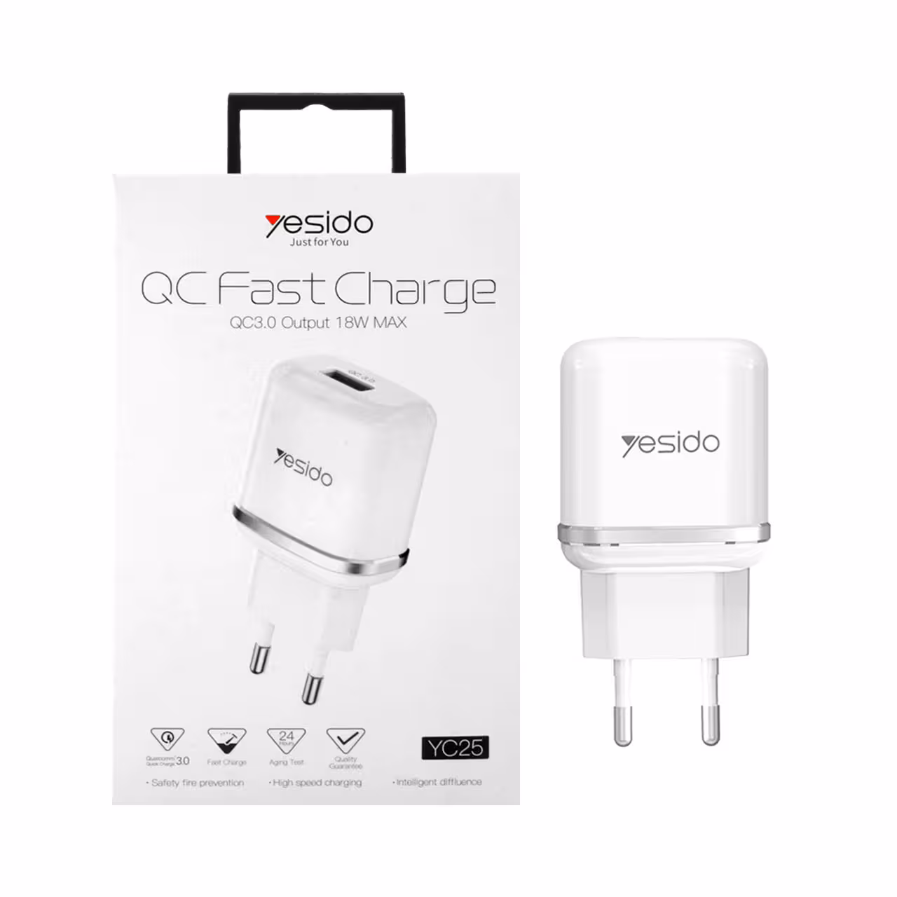 شارژر دیواری فست شارژ یسیدو YESIDO YC25 توان 18وات 2.4 آمپر