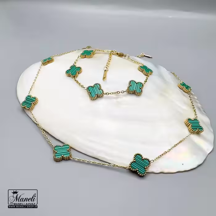 ست گردنبند و دستبند ونکلیف سبز | استیل – رنگ ثابت 14040142