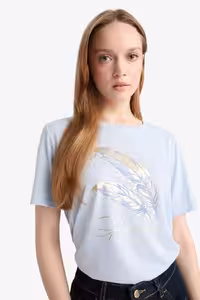 تیشرت زنانه آبی روشن دفکتو