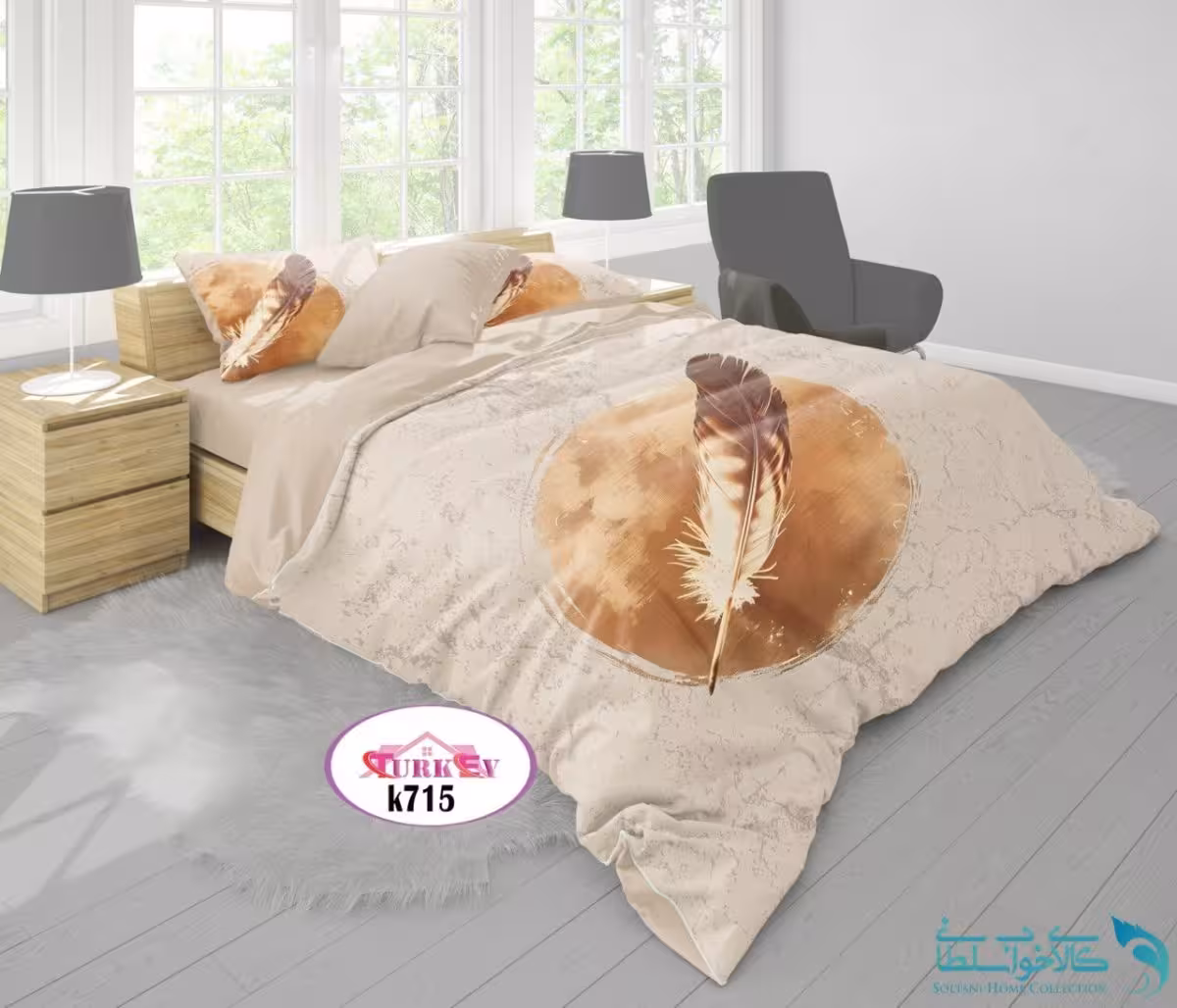 روتختی طرح پر پرنده دونفره برند Turkev کد K715