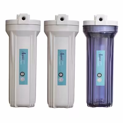 فیلتر دستگاه تصفیه آب آکوا پیورست مدل FL-03 مجموعه 3 عددی به همراه هوزینگ دستگاه تصفیه کننده آب مدل 10INCH مجموعه 3 عددی