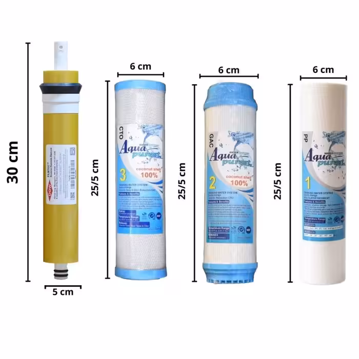 فیلتر دستگاه تصفیه کننده آب آکوا پیورست مدل AP-RO GOLD 07 مجموعه 6 عددی به همراه فیلتر ممبران فیلمتگ مدل DOW