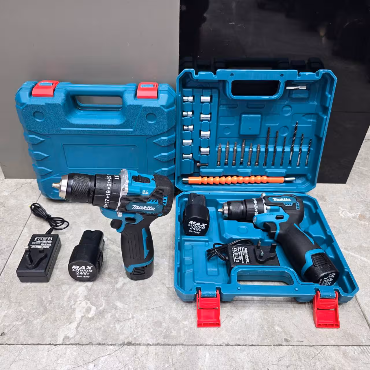 دریل شارژی 24 ولت چکشی دو باتری مارک برجسته طرح ماکیتا مدل