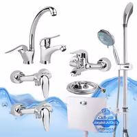 ست 8 عددی شیرآلات برند آیدا صنعت مدل قهرمان اردکی | شیر ظرفشویی   دو عدد روشویی   حمام   دو عدد توالت   علم دوش یونیکا   شلنگ توالت   فلاش تانک | کروم براق