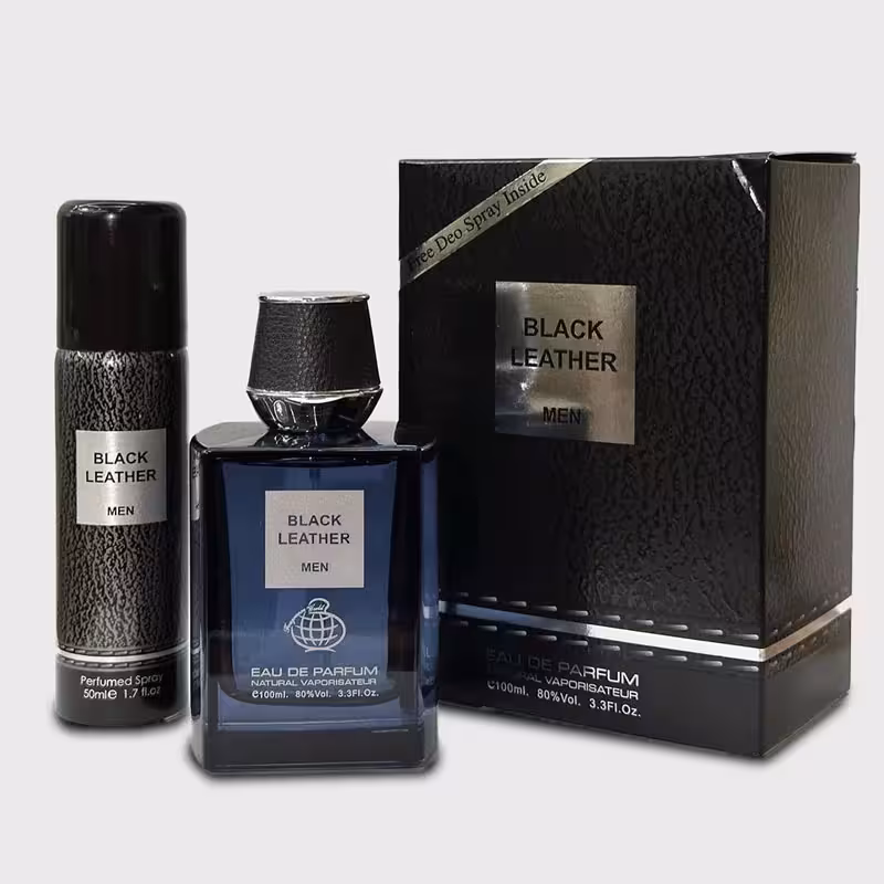 عطر مردانه فراگرنس ورد با اسپری Black Leather حجم 100 میل کرید اونتوس