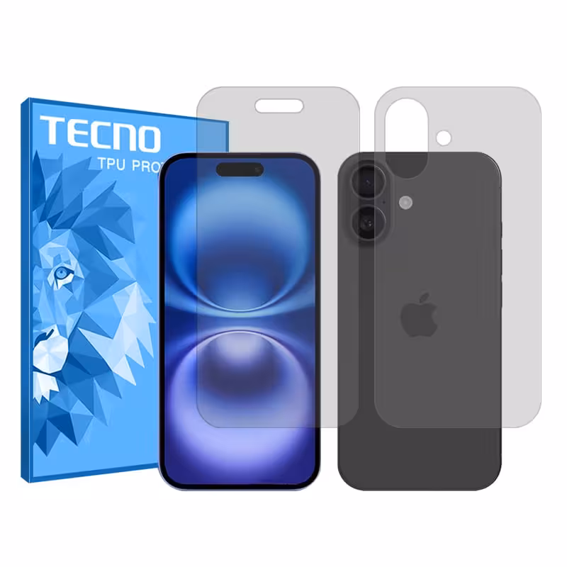 گلس صفحه نمایش و پشت گوشی اپل iPhone 16 مدل هیدروژلی شفاف برند تکنو کد SS