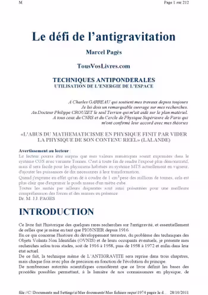 خرید و دانلود نسخه کامل کتاب Le défi de l’anti-gravitation