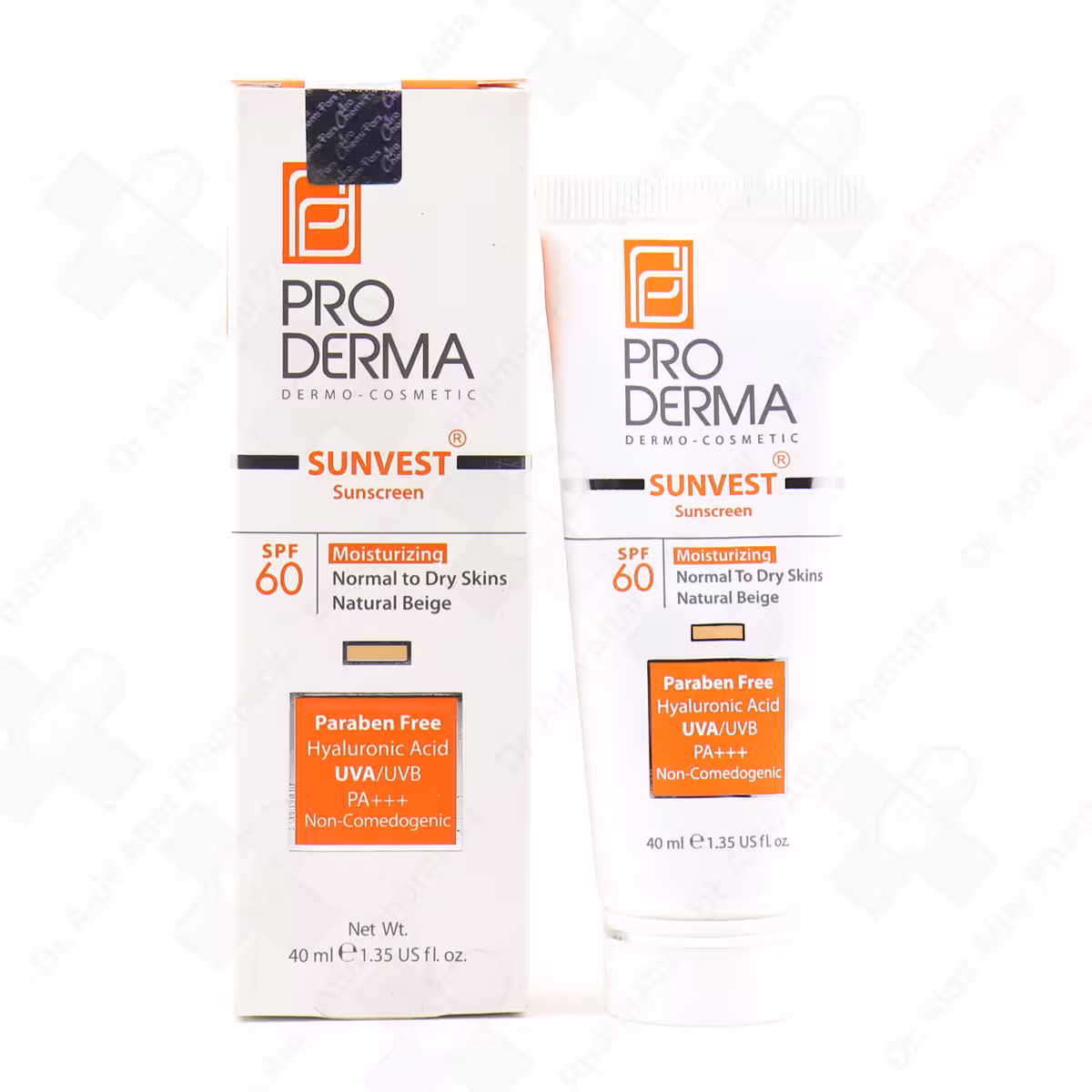 کرم ضد آفتاب و مرطوب کننده پرودرما SPF60 مناسب پوست های معمولی و خشک بژ طبیعی 40 میلی لیتر