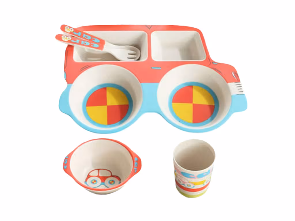 ست ظرف غذا کودک و نوزاد بامبو 5 تکه طرح ماشین