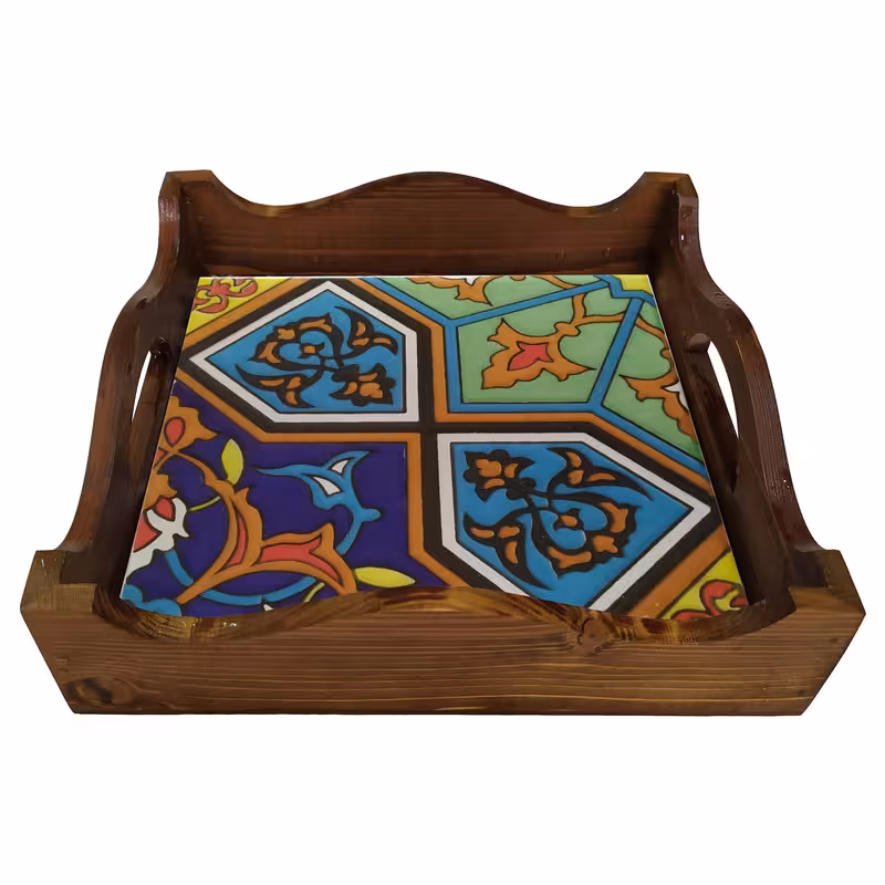 سینی چوبی طرح کاشی