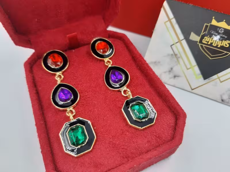 گوشواره نگین رنگی طرح فوق العاده