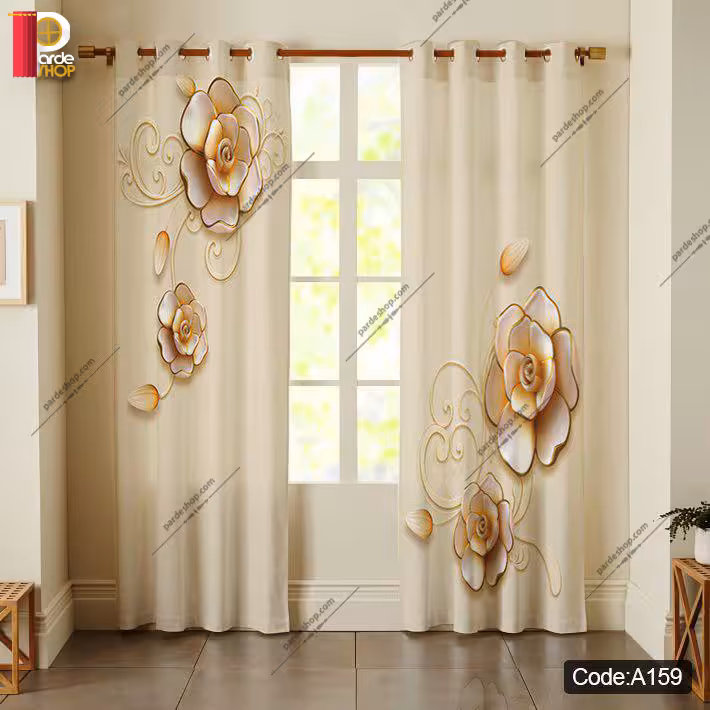 پرده پانچی چاپی کد A159   یک پنل حریر پانچی رایگان