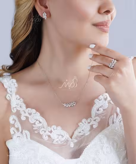 💍نیم ست جواهری پرطرفدار زیبا و خاص برگ با طراحی ژورنالی جواهرات - انگشتر ، گردنبند و گوشواره  ؛ نقره عیار 925 (N_4146)