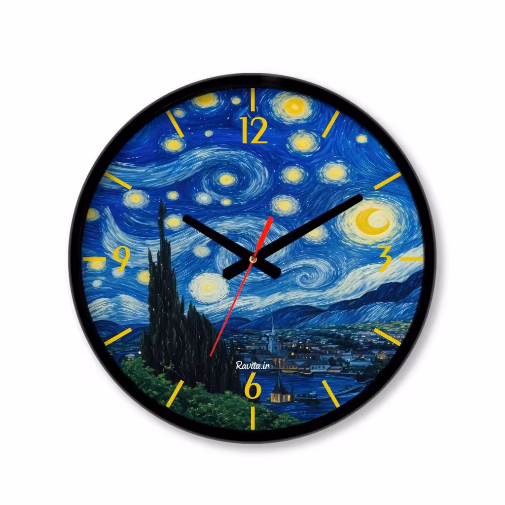 ساعت دیواری کوچک راویتا طرح نقاشی شب پرستاره ونگوک کد 3658