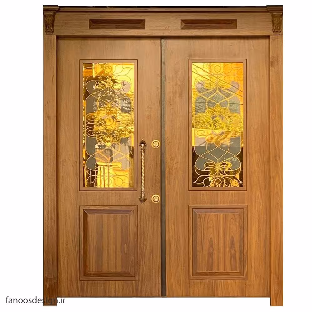 درب ضد سرقت ترکیبی چوب و شیشه کد 1446