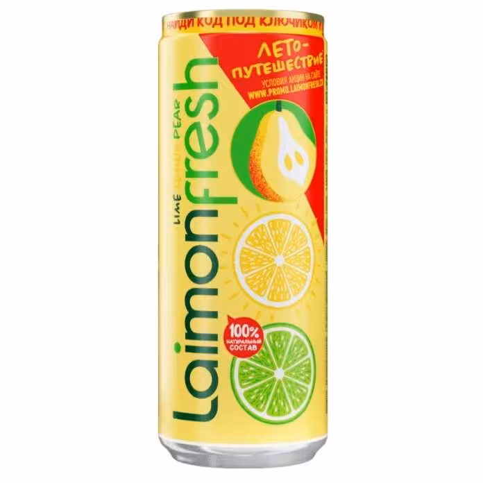 نوشیدنی گازدار Laimon Fresh لایمون فرش با طعم لیمو و گلابی حجم 330 میل