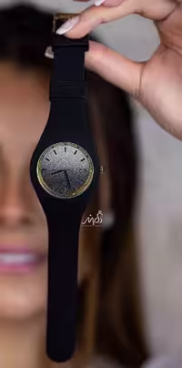 ساعت ice صفحه سفيد مشكي شاين دار با بند سيلكوني (w1003)