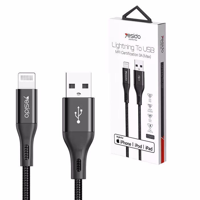 کابل USB به لایتنینگ یسیدو YESIDO CM10 طول 1.2 متر 3 آمپر