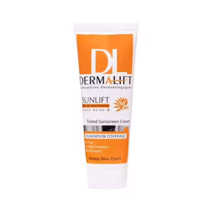 کرم ضد آفتاب SPF50 سانلیفت پوست چرب بژ روشن درمالیفت